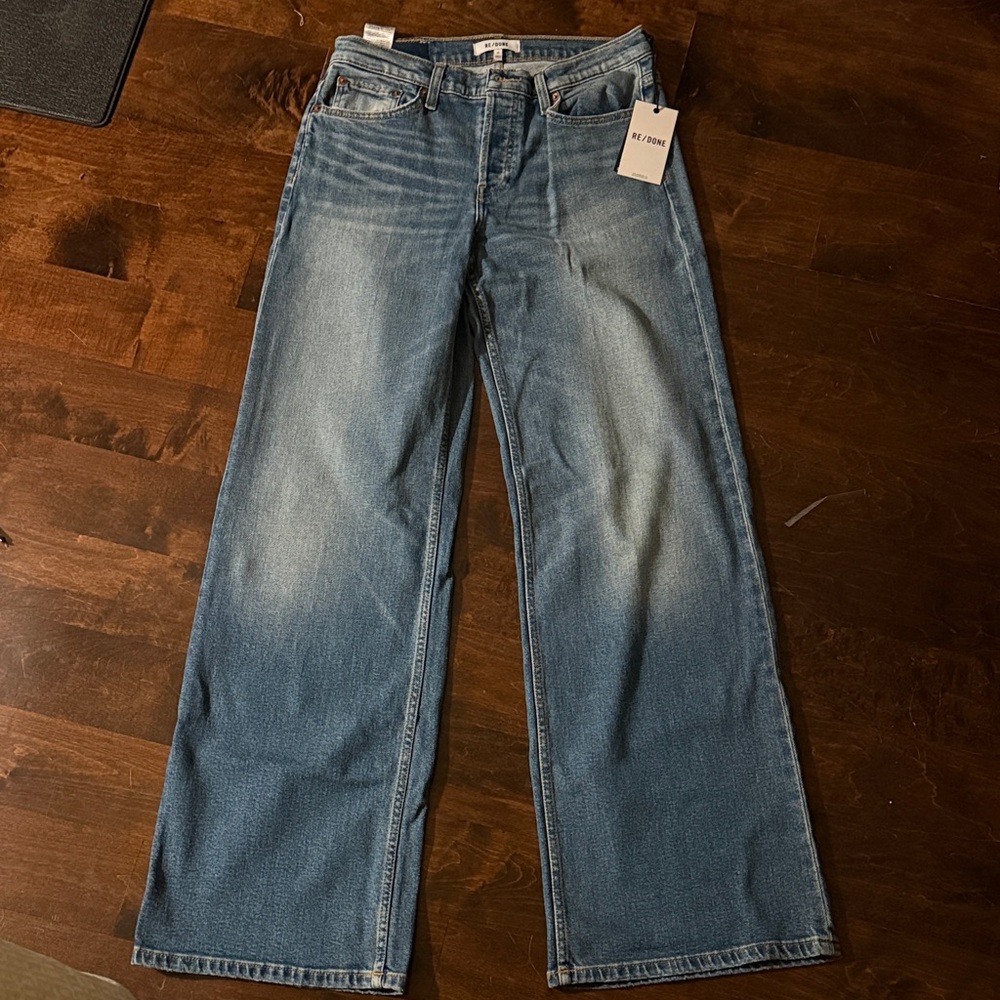 Re/Done Wide Leg Jeans in Light Blue Fade